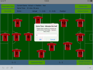Extra Time minutes per half prompt